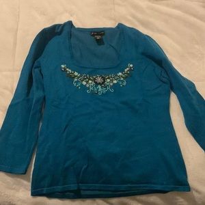New York Company Medium Blue Embroidered 3/4 Top
